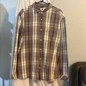 Quiksilver Brown and Cream Plaid Button-Down Shirt